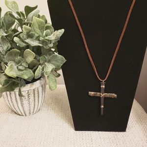 Handmade leather and gold tone cross necklace✝️